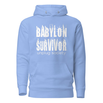 Babylon Survivor BS hoodie – carolina blue, front view (3)