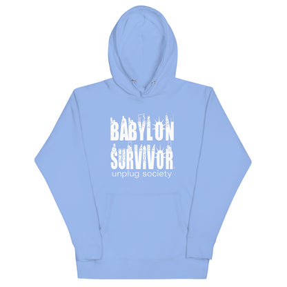Babylon Survivor BS hoodie – carolina blue, front view (4)