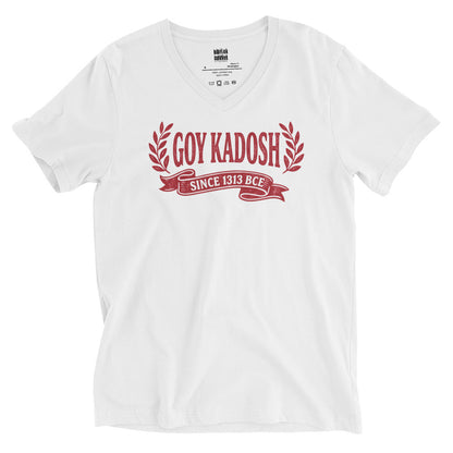 Goy Kadosh holy nation v-neck t-shirt – white, front view