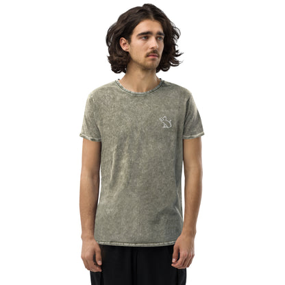 The Cat In The Heart denim t-shirt – dark army green, front view