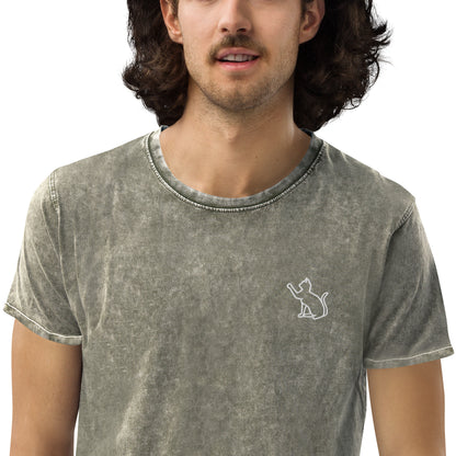 The Cat In The Heart denim t-shirt – dark army green, zoomed in view (2)