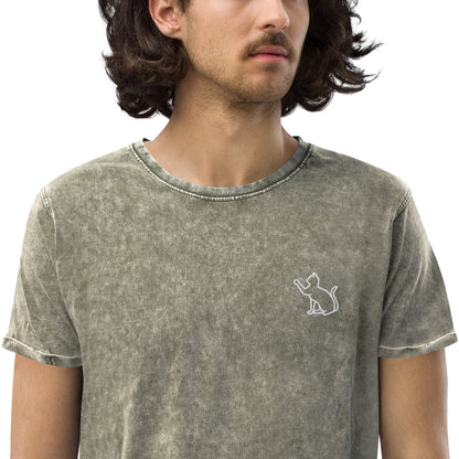 The Cat In The Heart denim t-shirt – dark army green, zoomed in view