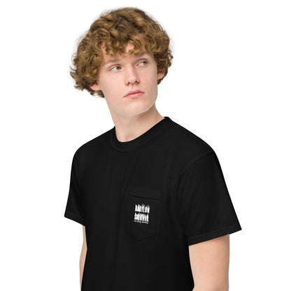 Babylon Survivor garment-dyed pocket t-shirt – black, front view