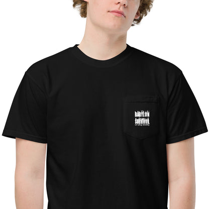 Babylon Survivor garment-dyed pocket t-shirt – black, zoomed in view