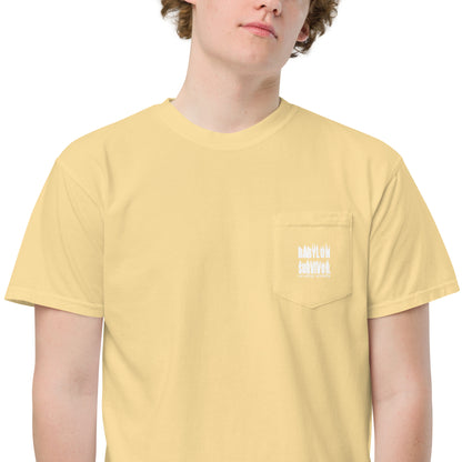 Babylon Survivor garment-dyed pocket t-shirt – butter, zoomed in view