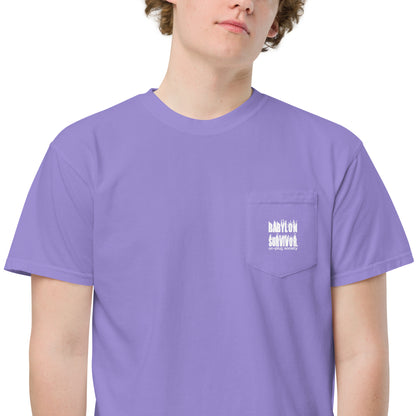 Babylon Survivor garment-dyed pocket t-shirt – violet, zoomed in view